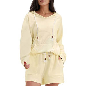 Ensemble short à capuche unisexe décontracté à motif solide taille XL léger sur mesure pour les femmes pour la saison d'hiver directement de l'usine - Product Image 1