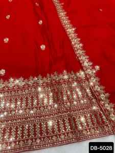 Ropa tradicional india Seda romana con diseño de secuencia de bordado Trabajo y borde de encaje con Pent y Dupatta Set para traje de mujer - Product Image 5