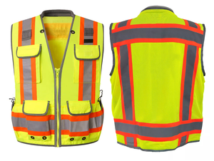 Gilet de travailleur de la construction haute visibilité avec multi-poches gilet de sécurité réfléchissant bon marché tissu de coton décoration d'impression décontractée - Product Image 5