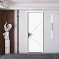 Porte battante intérieure en MDF à rainures géométriques modernes, surface en bois pour chambre à coucher, idéale pour projets hôteliers, villas et appartements