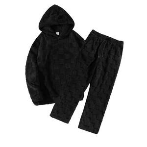 Conjuntos de forro polar para hombre Sudadera con capucha de manga larga Tops cálidos Conjunto de chándal Ropa de descanso de Invierno 2 piezas - Product Image 4