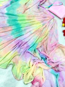 Venta caliente Diseñador de lujo Georgette Saree Impresión digital con bordado de lentejuelas Trabajo para mujeres Boda india y desgaste de fiesta - Product Image 3