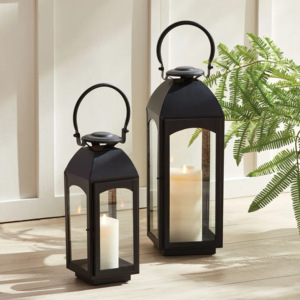 Nordic Style <b>Black</b> Metal <b>Candle</b> <b>Holders</b> Lanterns Clear Glass Home Decorative with Different Sizes for Christmas Decorations - Product Image 5