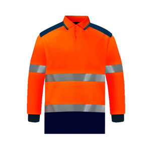 Polo à manches longues haute visibilité orange et vert citron avec bandes réfléchissantes pour le travail - Product Image 3