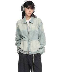 Veste en jean américaine vintage à fermeture éclair STITCHMODE pour l'automne et l'hiver, tendance, délavée, coupe ample, décontractée, streetwear - Product Image 1