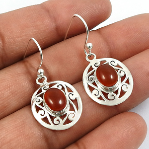 Pendientes de gancho de Plata de Ley 925, joyería fina de lujo al por mayor, pendientes de gancho colgantes de gota redonda de piedras preciosas cornalina - Product Image 2