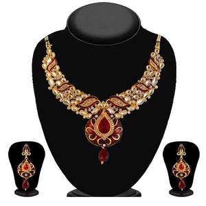 Kriaa Luxury Bridal Necklace <b>Set</b> with Red Meenakari and Kundan Stones 24K <b>Gold</b> Plated Featuring Zircon as Main Stone - Product Image 1
