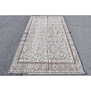 Vintage Turkish Wool <b>Rug</b> 5'1 X 9'4 Rectangular Traditional White Brown Patchwork Design Large Rooms Latex Backed <b>Area</b> <b>Rug</b> <b>Set</b> - Product Image 1