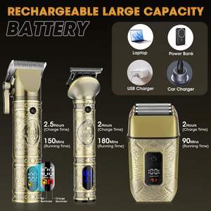 Set de Barbería Profesional Inalámbrico, Afeitadora Eléctrica, Recortadora de Vello Nasal, IPX7, 5 Piezas, Recortadora de Precisión para Nariz y Barba - Product Image 2