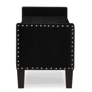 Banc de rangement <span class=keywords><strong>capitonné</strong></span> en <span class=keywords><strong>velours</strong></span> noir de 48 pouces avec garniture cloutée, banc de lit rembourré avec accoudoirs pour entrée, chambre et salon - Product Image 5