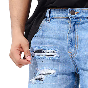 Bermuda confortable en denim déchiré à prix d'usine pour hommes personnalisé coupe décontractée solide pas cher short en jean décontracté - Product Image 3