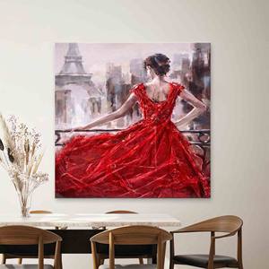 Impression sur toile d'art abstrait représentant une femme : Décoration murale moderne rouge, encadrée - Product Image 1