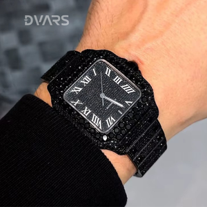 Bust All Black Luxury ETA Stainless Steel <b>Wristwatch</b> Men Women Yellow Gold Iced Diamonds Glass 3BAR <b>Waterproof</b> 10mm Case - Product Image 4