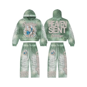 Ensemble sweat-shirt et pantalon de survêtement unisexe en molleton 100 % coton, style streetwear d'hiver, personnalisable OEM, de haute qualité, avec impression délavée et logo frontal - Product Image 1