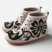 Chaussons d'extérieur faits main en laine feutrée avec motifs cerf, blaireau et mouton - Légers, en cuir véritable, antidérapants, doux et confortables
