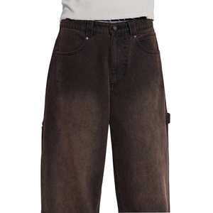 Pantalones acampanados marrones Vintage para hombre, pantalones vaqueros holgados de carpintero con lazo de martillo, pantalones vaqueros lavados de cintura con logotipo de doble rodilla de peso pesado - Product Image 5