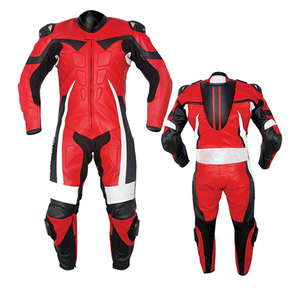 Hike Impex Men's <b>Red</b> Black Leather Motorcycle Racing <b>Suit</b> Full Sleeve Waterproof All Seasons Protective Gear Front Logo - Product Image 5