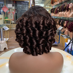 Peluca sin pegamento de cabello humano 100% real, súper doblemente trenzada, de 12 pulgadas con encaje 5x5, rizos voluminosos, completa y realista para mujeres negras. - Product Image 3