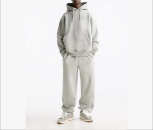 OEM Custom Heavyweight Plain Oversized Cotton Flared Baggy Tracksuit for Men Sweatpants and Hoodie <b>Set</b> for Winter - Product Image 3