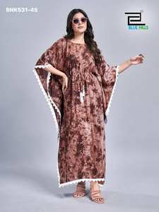 Vestido Kaftan de Rayón Grueso con Estampado y Borde de Encaje, Diseño Increíble, Última Colección de Telas, Última Moda - Product Image 2