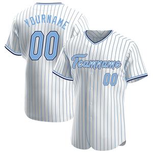 Ommiz Industry Direct Maillot de baseball personnalisé blanc bleu marine vêtements de sport authentiques avec motif à fines rayures imprimé - Product Image 1