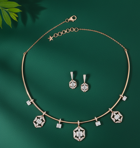 Collar de lujo para fiesta para mujer, oro amarillo de 14kt con Esmeralda Bauguette cultivada en laboratorio y diamantes redondos para joyería de declaración - Product Image 1