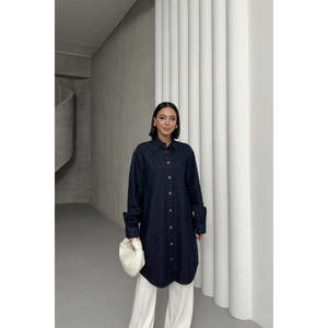 เสื้อเชิ้ตแขนบอลลูนติดกระดุม 6093 - สีกรมท่าแบบสล็อปสไตล์ - Product Image 1