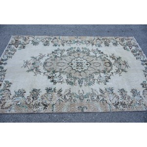 Alfombra clásica de lana de retazos verde Beige 4,8X7,6 pies diseño Aubusson turco para sala de estar pasillo de noche rectángulo de látex - Product Image 3