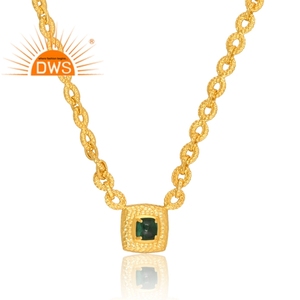 Último diseño hecho a mano 18K chapado en oro Natural malaquita piedras preciosas colgante collar Demi joyería fina para mujer regalo para ella - Product Image 3