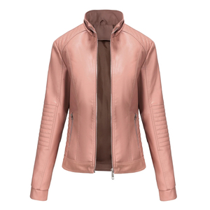 Veste en cuir pour femmes Logo personnalisé à manches longues fermeture éclair automne hiver poche régulière femmes dames 12 couleurs mode cuir - Product Image 6