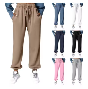 Pantalones de chándal atléticos de alta calidad para mujer, forro polar de algodón ligero, cintura media, logotipo de secado rápido, lavado, transpirable para invierno - Product Image 1