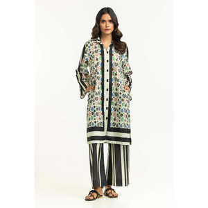 ชุดเซ็ตพิมพ์ลายสีเบจสำหรับผู้หญิง ชุดลำลอง 2 ชิ้น สำหรับฤดูใบไม้ผลิ/ฤดูร้อน XS/XS เสื้อครอป - Product Image 2