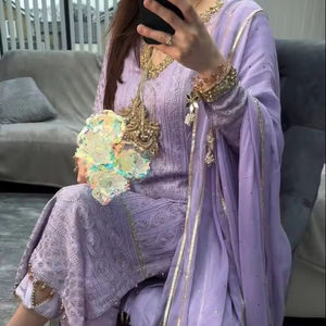 Designer Party Wear Faux Georgette Top Bottom & Dupatta Set Avec Broderie Séquence Travail Avec Pal Moti & Real Mirror Hand Work - Product Image 1