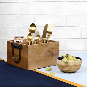 Top Sale Solid Wood Rustic Utensil Holder Dining Utensils And Napkin Holder Serving Caddy For Kitchen with 3 compartment - Product Image 2