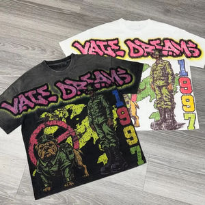 T-shirt personnalisé DTG en coton épais avec logo et strass pour hommes, style streetwear oversize unisexe vintage, vente en gros - Product Image 2