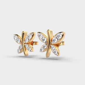 Modernos Pendientes de Diamantes con Forma de Mariposa en Oro Multicolor de 14K |   Diseño Floral para Aniversario de Bodas, Chapado en Rodio Fino - Product Image 2