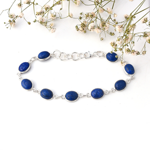 Pulsera de plata esterlina 925 con piedras preciosas de lapislázuli de forma ovalada - Product Image 3