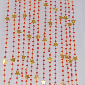 Belle feuille étoile suiveur & perles de quartz rouge chaîne chapelet. Chaîne de chapelet en fil de fer plaqué or pour la fabrication de bijoux - Product Image 1