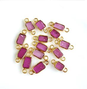 Connecteur rectangulaire en rubis rempli de verre, plaqué or, double bélière, breloques en pierres précieuses, pendentif en rubis, lien pour la fabrication de bijoux, vente en gros - Product Image 3