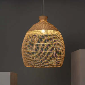 Vietnam Vintage Handmade Woven <b>Wicker</b> Bamboo Pendant Light Rattan Wooden Lampshade <b>Lamp</b> Shade Cover for Home Living Room Decor - Product Image 5