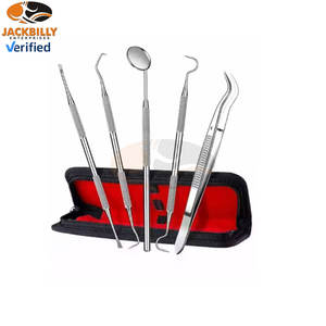 Ensemble d'examen dentaire de base 5 pièces en acier inoxydable Miroir dentaire Curette Pince à épiler Source d'alimentation manuelle Instruments professionnels - Product Image 4