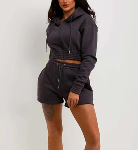 Conjunto de ropa de calle de 2 piezas para mujer de alta calidad, Sudadera con capucha de menta con cremallera, hombros caídos, pantalones cortos a juego, Tops largos, chándal de moda sólido - Product Image 5