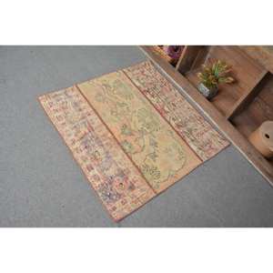 Vintage Turkish Rug 3.2 X 3.2ft Boho Style Large Area Beige <b>Red</b> Patchwork Design Wool <b>Latex</b> for Summer for Hallway Room Decor - Product Image 4