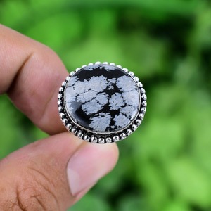 925 Sterling Silver Handmade Gemstone Snowflake Obsidian Spinner Ring Gemstone Designer Jewelry 925 <b>Stamp</b> Girls Ring Jewelry - Product Image 3
