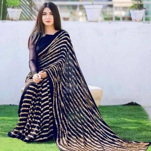 Sari de Fiesta de Seda Sintética Georgette Pesada con Bordado de Lentejuelas, Suministro al por Mayor de Fábrica, Fabricante de Moda Femenina - Product Image 3
