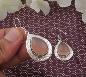 Quartz rose pierre précieuse 925 argent Antique argent Sterling solide boucle d'oreille pour anniversaire cadeau de mariage pour elle - Product Image 3