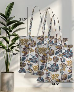 Sac fourre-tout en coton imprimé avec motif floral paisley multicolore, blanc crème, écologique, réutilisable, pour le shopping quotidien - Product Image 2