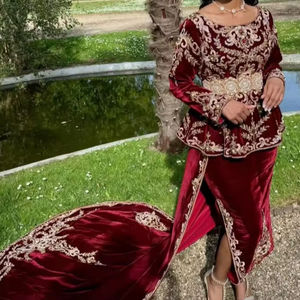 2025 ROBE KARAROU pour femmes belles perles de cristal embellies perles verre pierre marron veste velours tissu brodé - Product Image 1