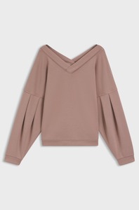 Conjunto de jersey con cuello en V y pantalones de cintura elástica para mujer, de manga larga ropa holgada, traje de chándal informal suave de Color sólido - Product Image 3