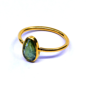 Bagues en pierres précieuses de tourmaline verte classique pour femmes en argent sterling 925 plaqué or à la mode et élégantes - Product Image 2